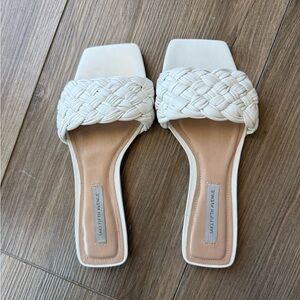 Saks Fifth Avenue White Braided Slide Sandals